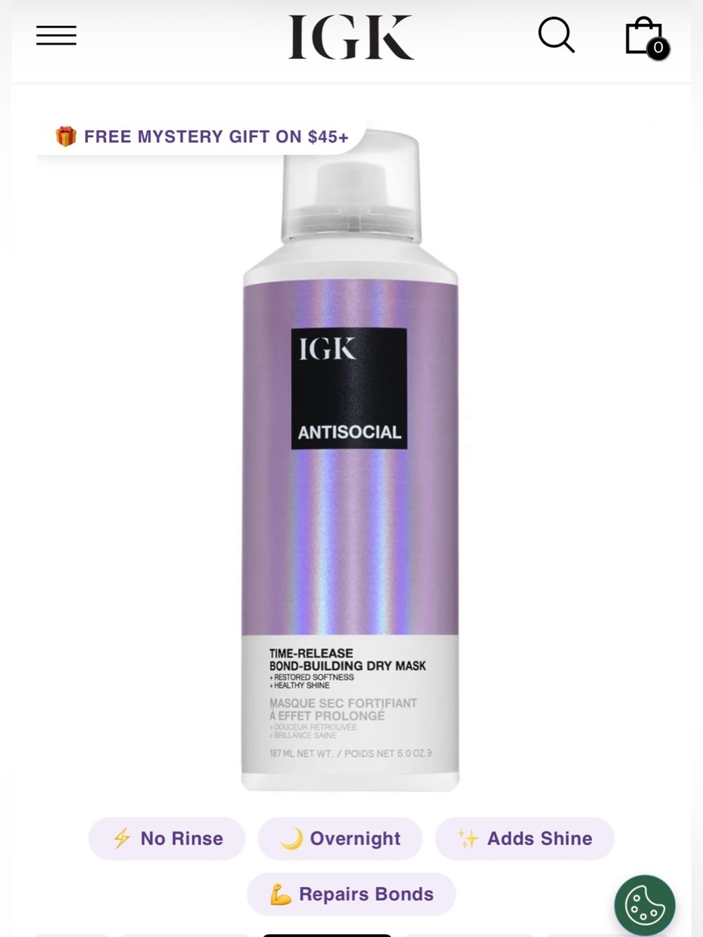 NWT igk Antisocial Dry Hair Mask